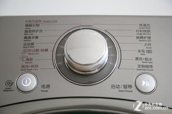 在lg wd-r14487ds蒸汽洗衣机正面,采用了经典的操作面板设计